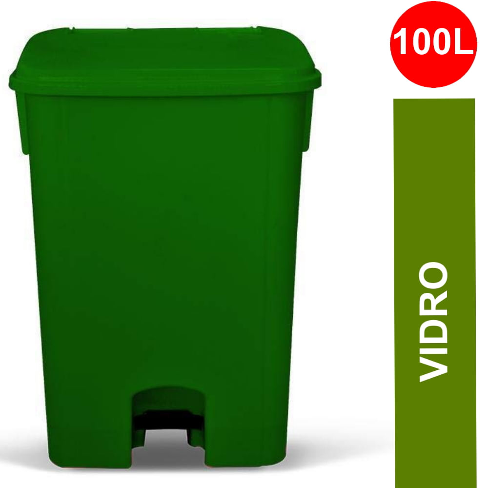 Coletor (Lixeira) 100 Litros Quadrado com Pedal cor Verde em Polipropileno de Alta Resistência