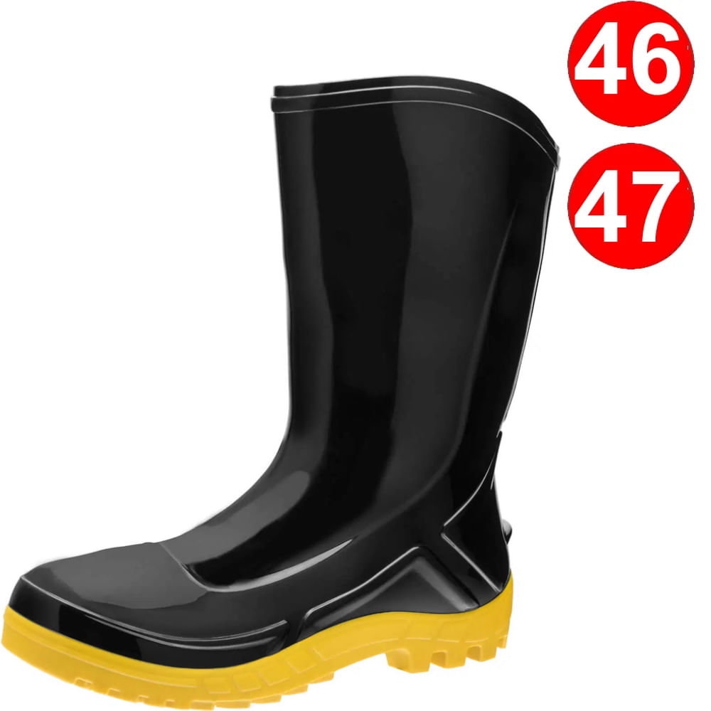 Bota PVC Vulcaflex Preta Solado Amarelo Cano Médio Sem Forro 110VFLEX-PRA CA 42291 Nr. 46/47