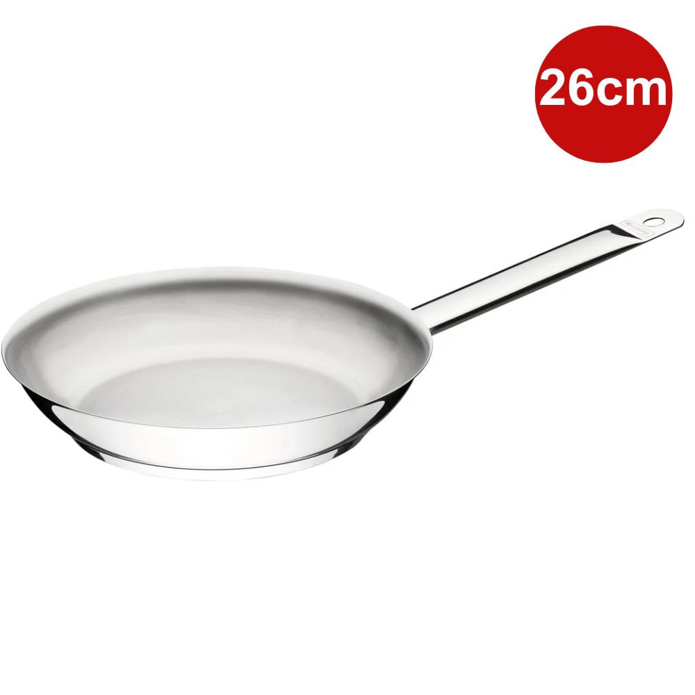 Frigideira Profissional Rasa em Aço Inox  2 L Fundo Triplo com Cabo de  26cm 62635260