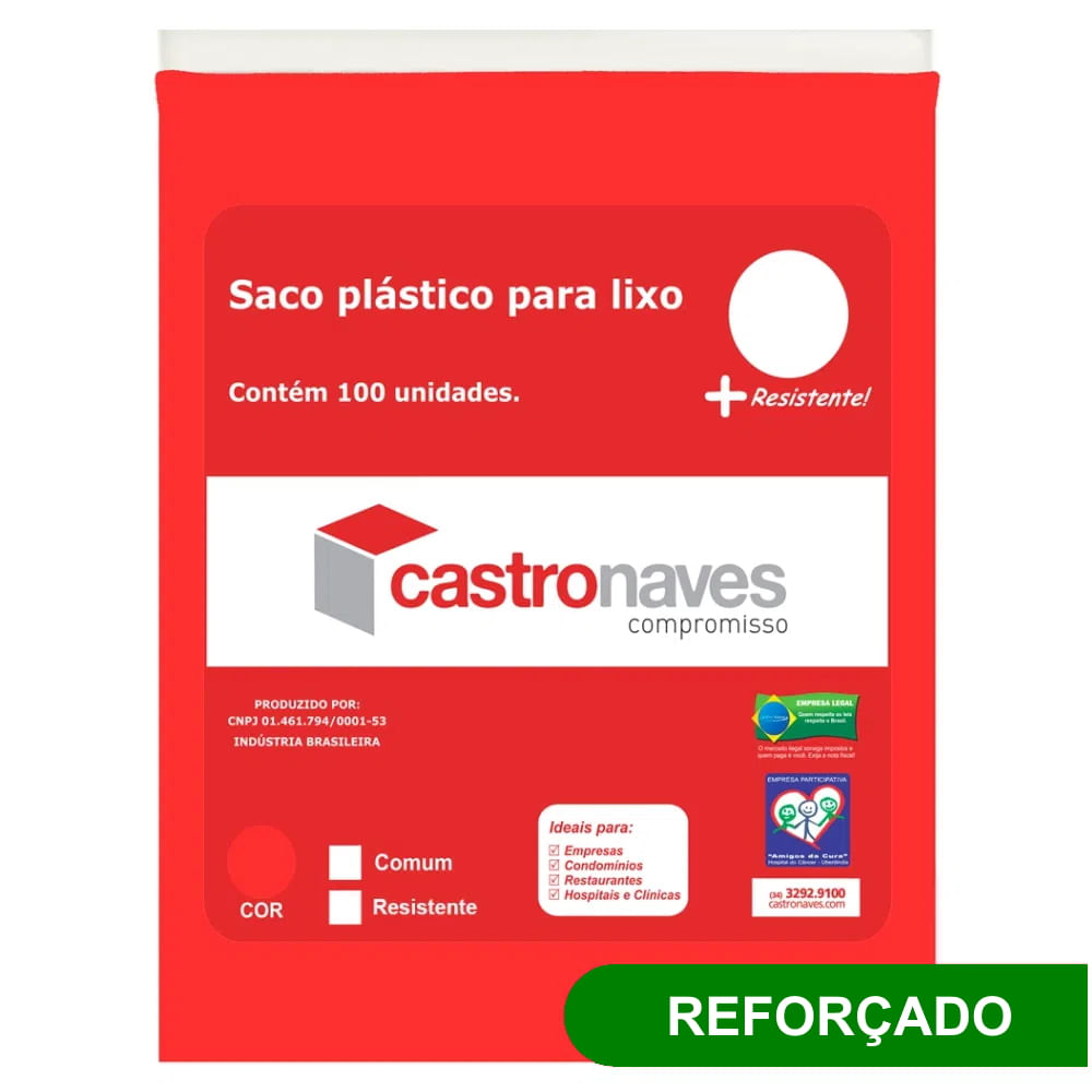 Saco para Lixo 200 Litros Vermelho Reforçado 90x100cm C/100